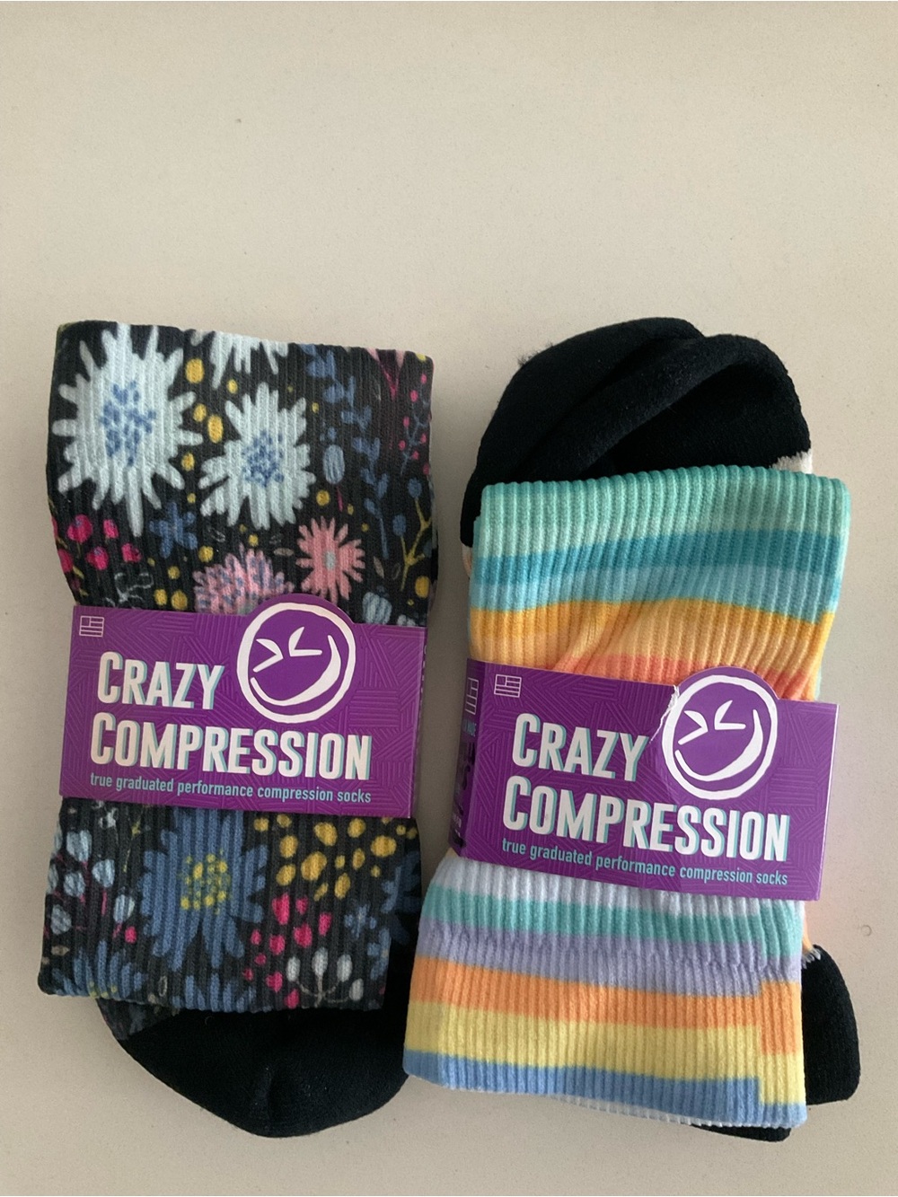 NWT Crazy Compression Socks Lot of TWO Floral Striped SMALL MEDIUM - Picture 5 of 6